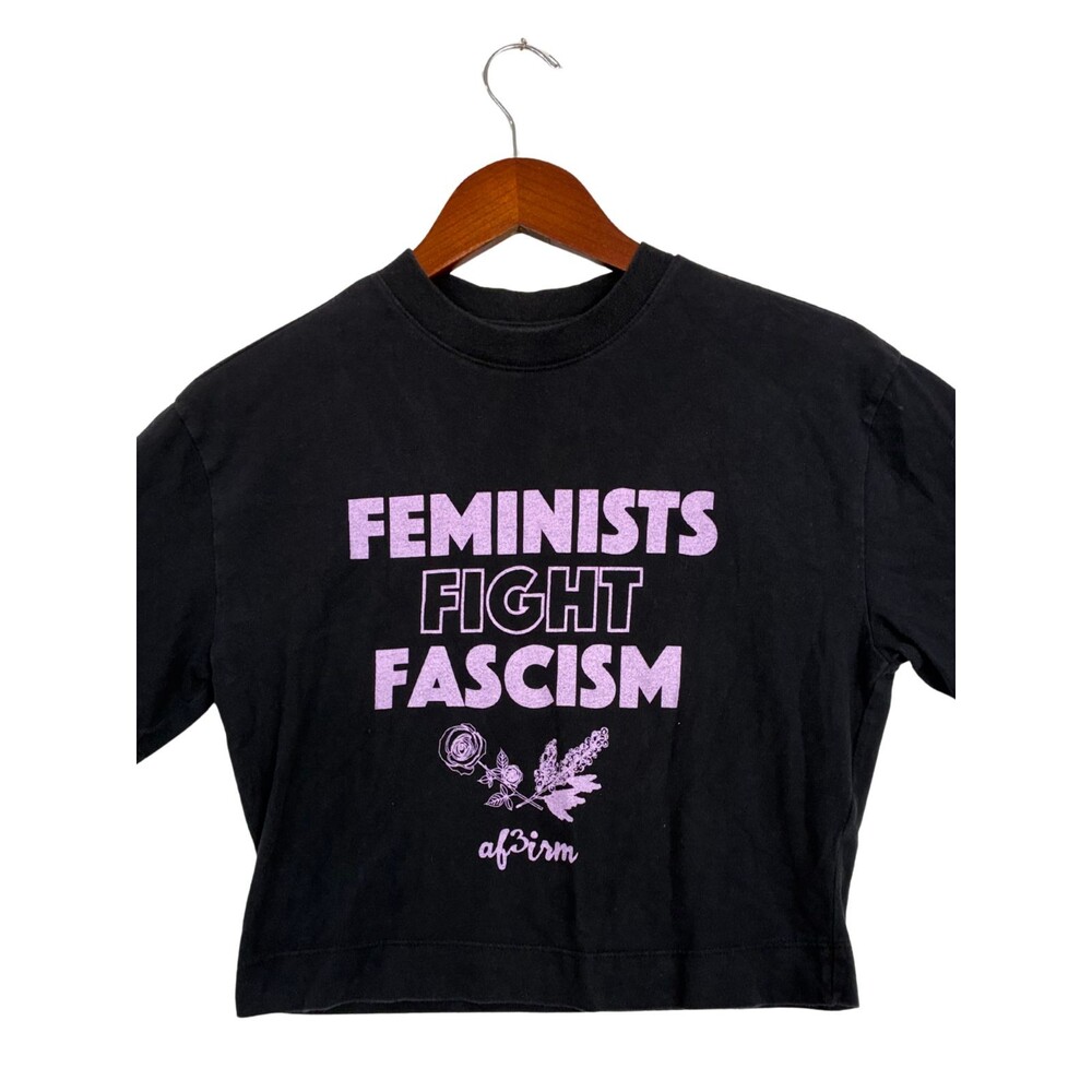Abercrombie & Fitch XS Feminists Fight Fascism Graphic Crop T Shirt Black A&F